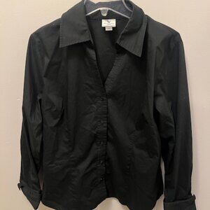Women's Worthington Classic Long Sleeve Button Shirt, Size 16, Black, Stretch